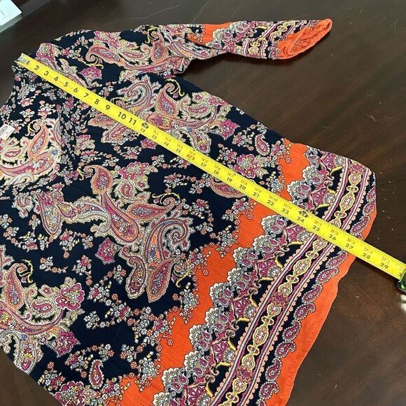 Bila Women’s Multicolor V Neck Paisley 3/4 Sleeve Boho Bohemian Top Size Large - Picture 11 of 13
